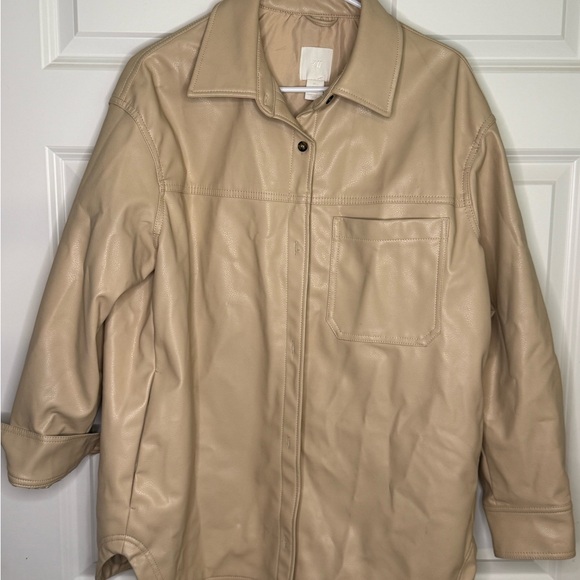 H&M Cream Faux-Leather Shirt Jacket Vegan Large - Picture 3 of 8